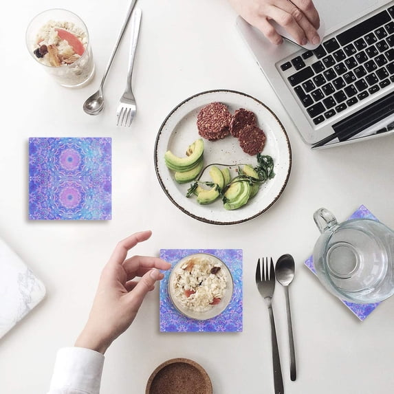 FMSHPON Mandala Set of 6 Coaster for Drinks, Absorbent Ceramic Stone Coasters Cup Mat with Cork Base for Home Kitchen Room Coffee Table Bar Decor