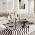thumbnail image 5 of Nesting Tables Set of 2, Round Coffee Table, Small Nesting Coffee Table with Adjustable Non-Slip Fee, Wood Grain Top Nesting Tables for Living Room, Bedroom (Wood Grain Grey), 5 of 7