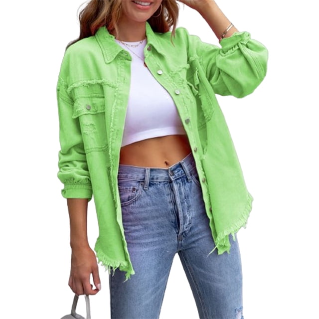 SUNSIOM Women's Oversized Denim Jacket Coat Lapel Long Sleeve Button Up Ripped Jean Jacket Autumn Spring