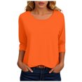 thumbnail image 2 of Towmus Women's Casual 3/4 Sleeve T-Shirts Round Neck Graphic Printed Tunic Tops Basic Tees Blouses, 2 of 5