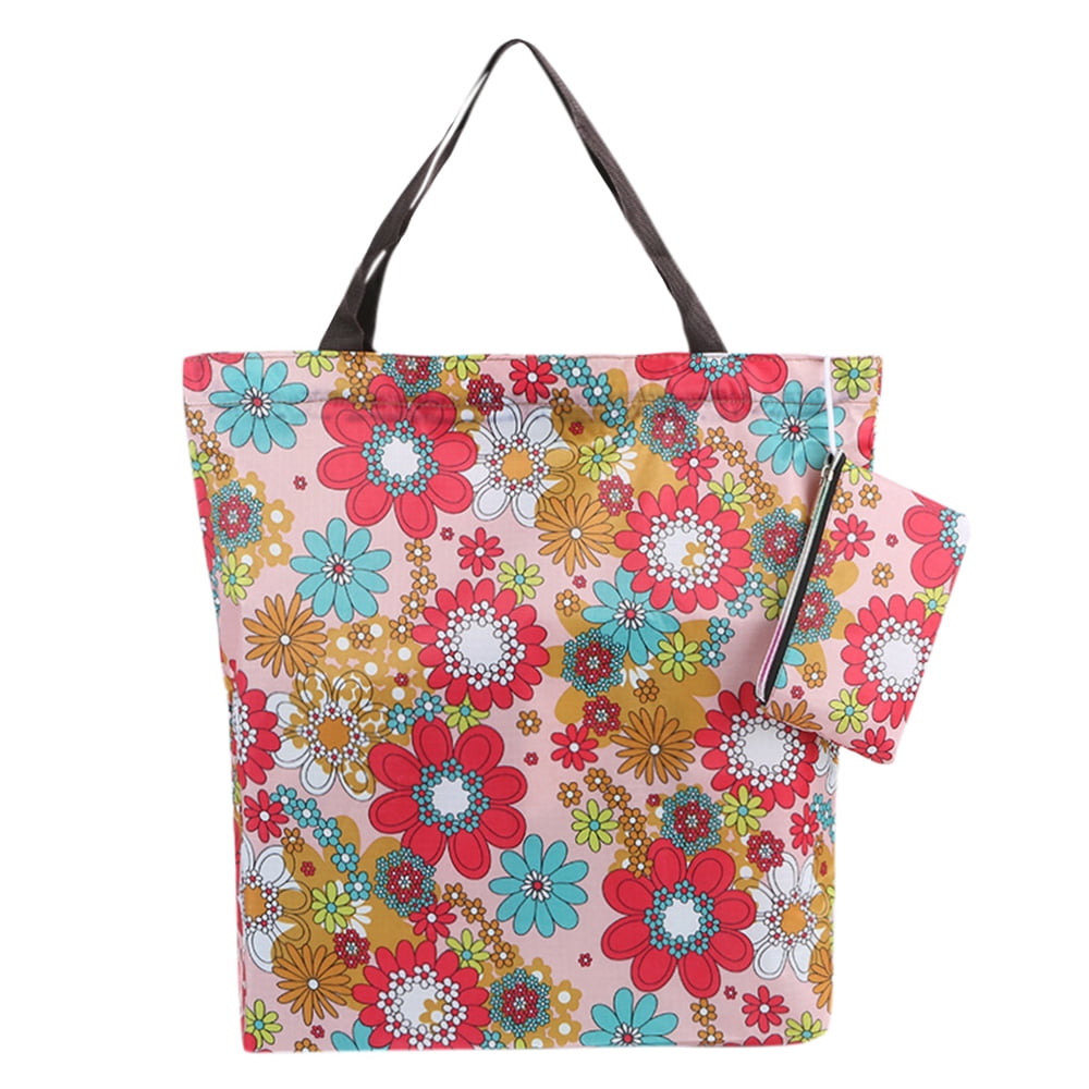 Foldable Shopping Bag Recyclable Reusable Flower Print Grocery Tote Bag Handbags 