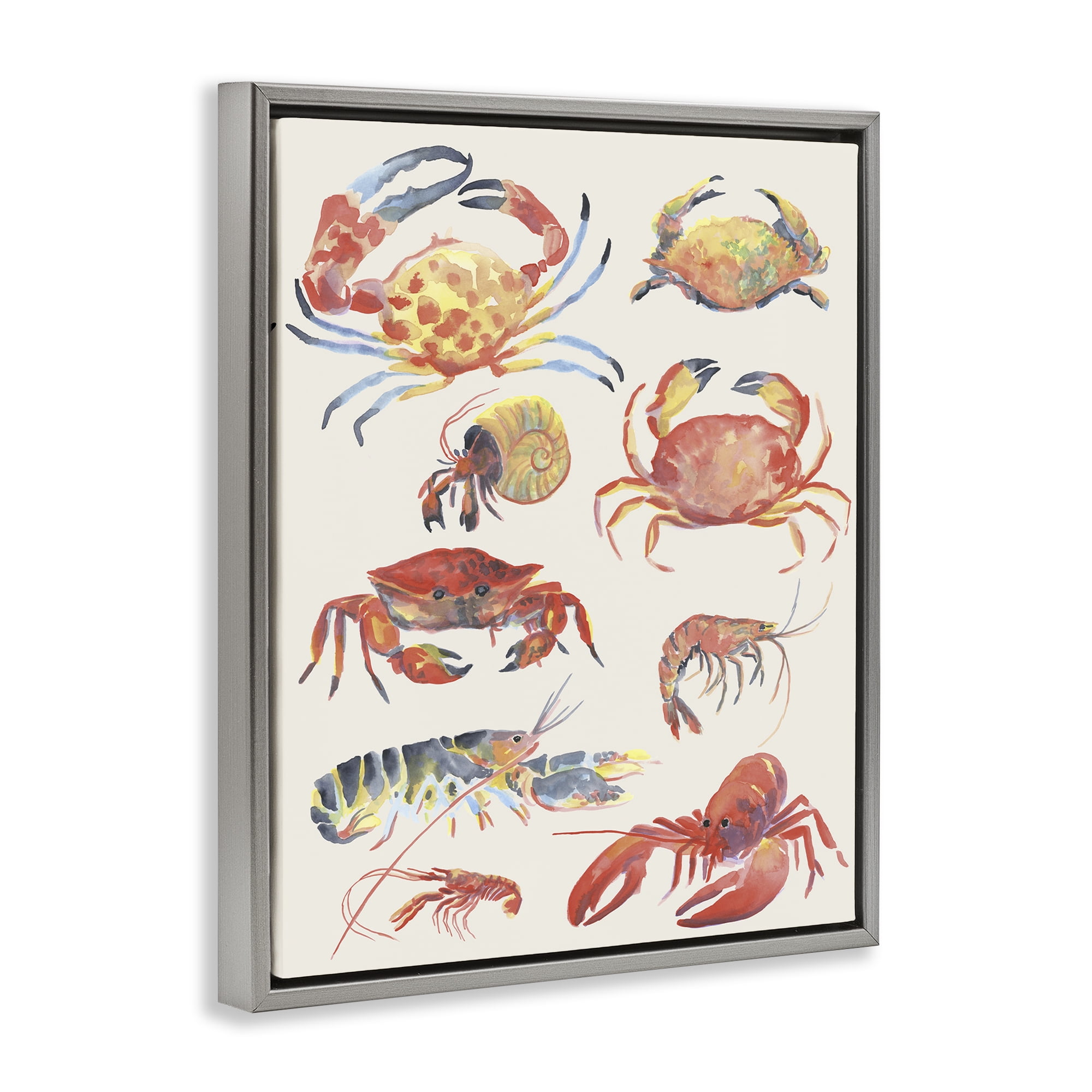 Stupell Industries Nautical Crustacean Collection Gray Framed Floater Canvas Wall Art, design by June Erica Vess