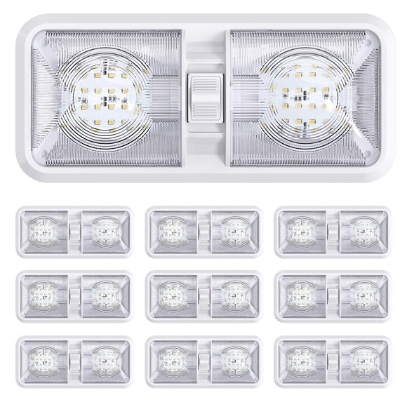 10 Pack Luminaire de Plafond Double Dôme LED pour RV avec Interrupteur Marche/arrêt Éclairage Intérieur pour Voiture/rv/trailer/camper/bateau DC 12V Blanc Naturel 4000-4500K 48X2835SMD