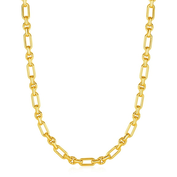 Rounded Rectangular Link Necklace Textured Round Links 14k Yellow Gold 18 in