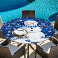 thumbnail image 6 of Navy Blue Christmas Round Tablecloth, Fitted Table Cover with Elastic for 36"-44" Round Tables, Snowman Xmas Snowflake Ball Winter Table Cloth Outdoor Indoor Dinning Party Waterproof Tablecloths, 6 of 7