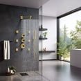 thumbnail image 2 of EVERSTEIN Thermostatic 12 inch Shower Head System Wall Mount Rain CUPC Shower Faucet Set with Valve 6 pcs Side Body Jets High Pressure 2 Functions Handheld Spray Brushed Gold, 2 of 11