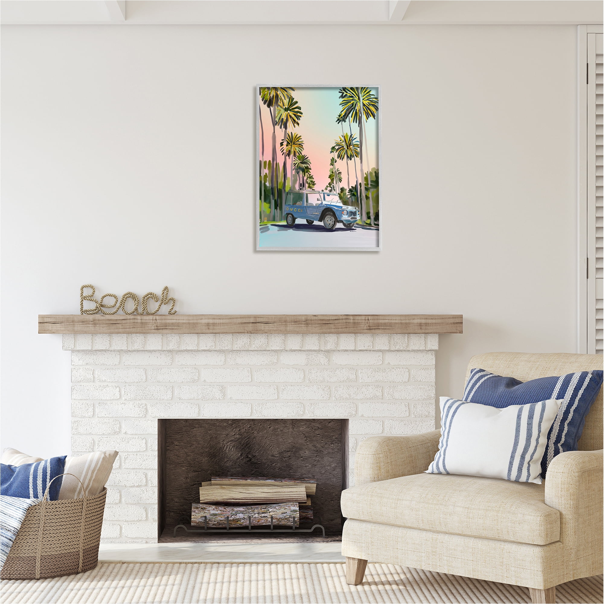 Stupell Industries Glam Brand Tropical Truck Transportation Painting Gray Framed Art Print Wall Art, 24 x 30