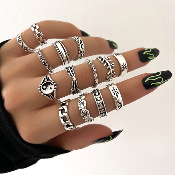 Juego de 29 anillos de nudillos bohemios de moda para mujeres, niñas y hombres, anillos midi bohemios de cristal retro vintage, banda para uñas, anillos para dedo llamativos, oso de fresa Electrónica
