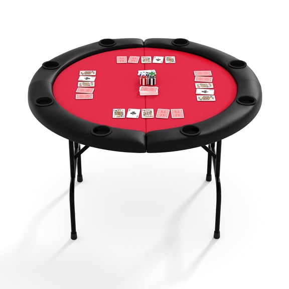Soonbuy 8 Player Folding Poker Table with Casino Grade Felt, 48'' Round Professional Card Table for Texas Holdem, Portable Design with Cup Holders for Home Game Nights & Parties