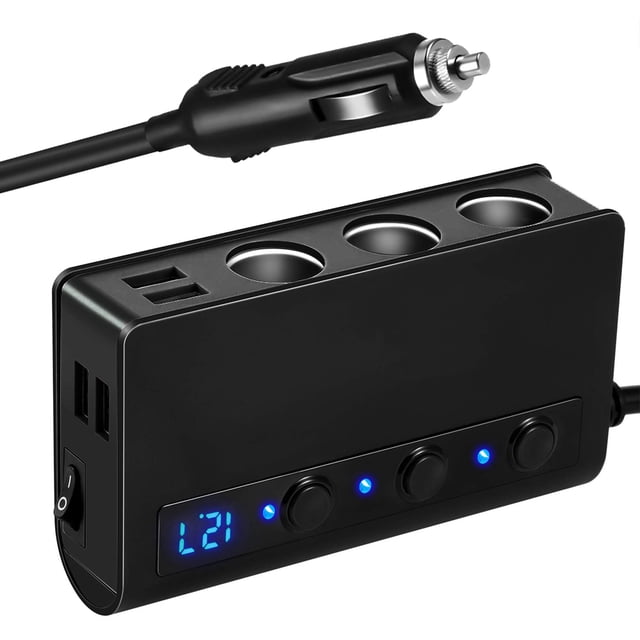 Adaptador de encendedor de cigarrillos Carga rápida 3.0 180W 12V/24V Divisor de 3 enchufes 4 puertos USB Adaptador de corriente para automóvil para GPS, cámara de tablero, navegación por satélite,