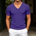 thumbnail image 2 of SeCaotees Short Sleeve Solid V‑Neck T‑Shirts for Men Regular Fit Stretchy Lightweight Knit Fabric Versatile Everyday Casual Pullover Tops Purple,M, 2 of 9