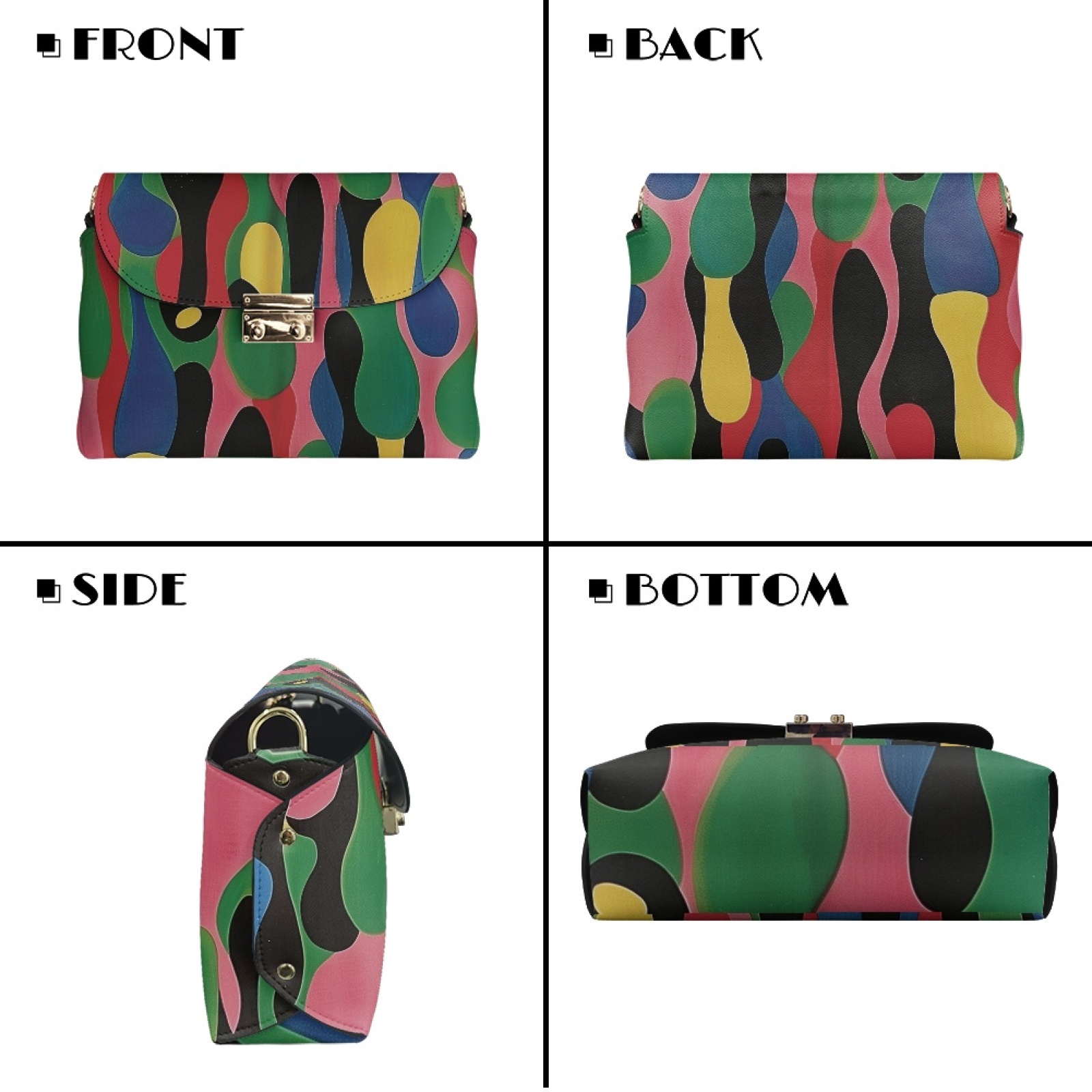 SCRAWLGOD Abstract Geometry Print Green Black Pink Crossbody Bags for Women Crossbody Purse PU Leather Handbags Shoulder Bag Cell Phone Purse with Chain Strap