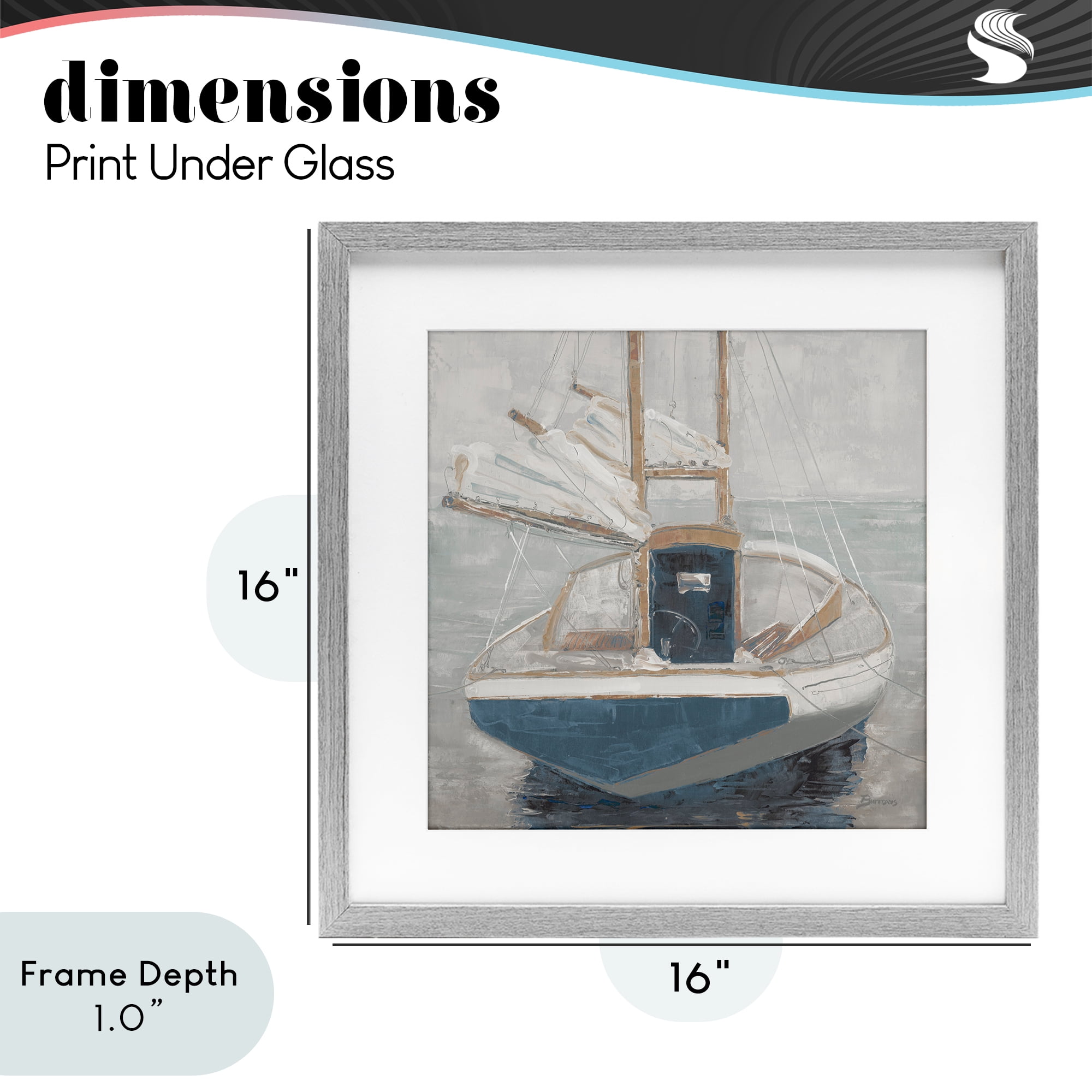Stupell Industries Serene Harbor Sail Boat Gray Framed Print Under Glass, design by John Burrows