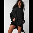 thumbnail image 4 of Sudadera con Capucha Extragrande para Mujer, Jersey con Mangas Murciélago y Cuello Redondo, Jersey con Diseño de Gofre Negro S, 4 of 10
