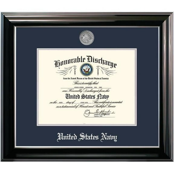 Campus Images NADCL002 8.5 x 11 in. Patriot Frames Navy Discharge Classic Black Frame with Silver Medallion