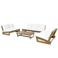 thumbnail image 2 of GDF Studio Outdoor Acacia Wood 4 Piece Conservation Set, 3 Seater Sofa, Loveseats, Coffee Table, Cushions, White+Teak, 2 of 3