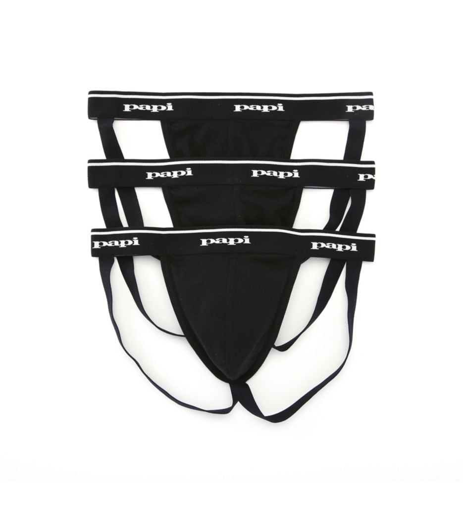 Men's Papi 705910W Cotton Jockstraps 3 Pack (Black XL)