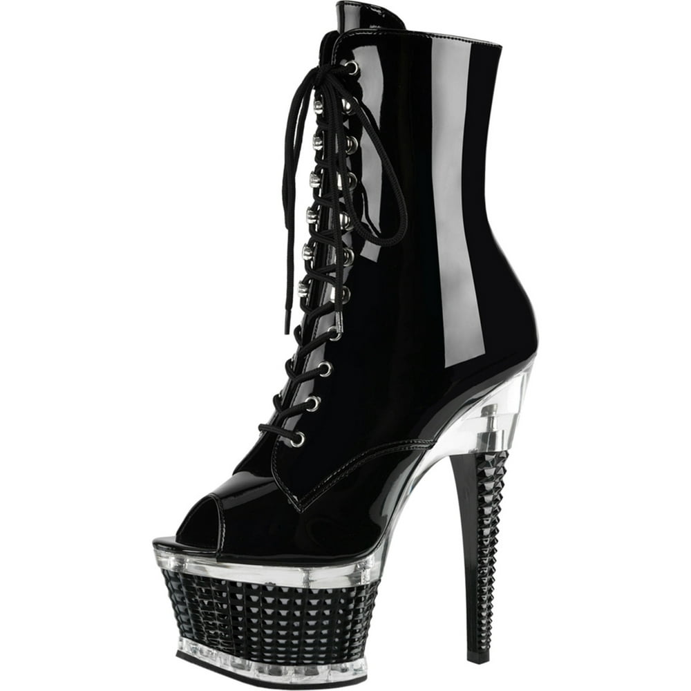 Pleaser - Womens Lace Up Booties Black Shoes Ankle Peep Toe Boots ...