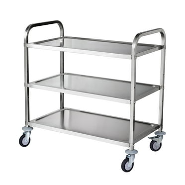 SKYSHALO 3-Tier Utility Cart Rolling Cart on Wheels 450 lbs 37.5"x20"x37.7" 6 Hooks