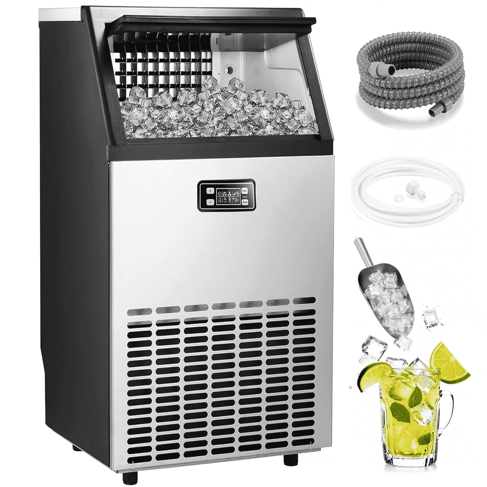 Auseo 100 Lbs/24h Commercial Ice Maker,Built-in/Freestanding Ice Machine with 33 lbs Storage, Stainless Steel with Auto Clean for Home/Restaurant