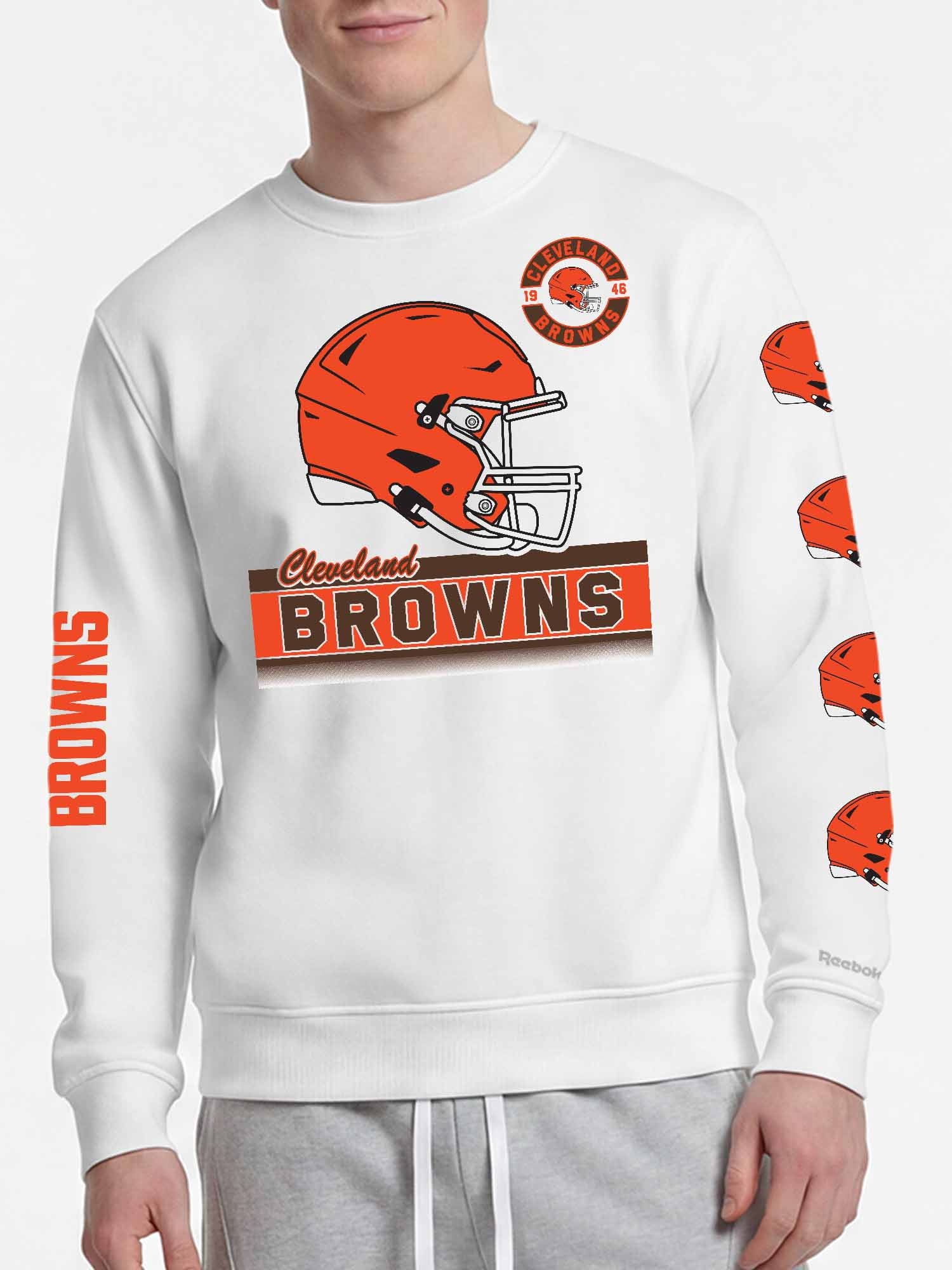 Cleveland Browns Reebok Mens White Crew Sweatshirt
