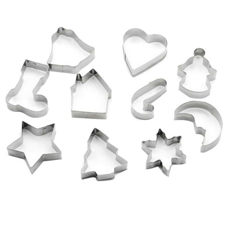 

Rinhoo 10pcs/set Stainless Steel Christmas Cookie Cutters Xmas Tree Star House Bells Snowflake Baking Cake Biscuit Fondant Mold