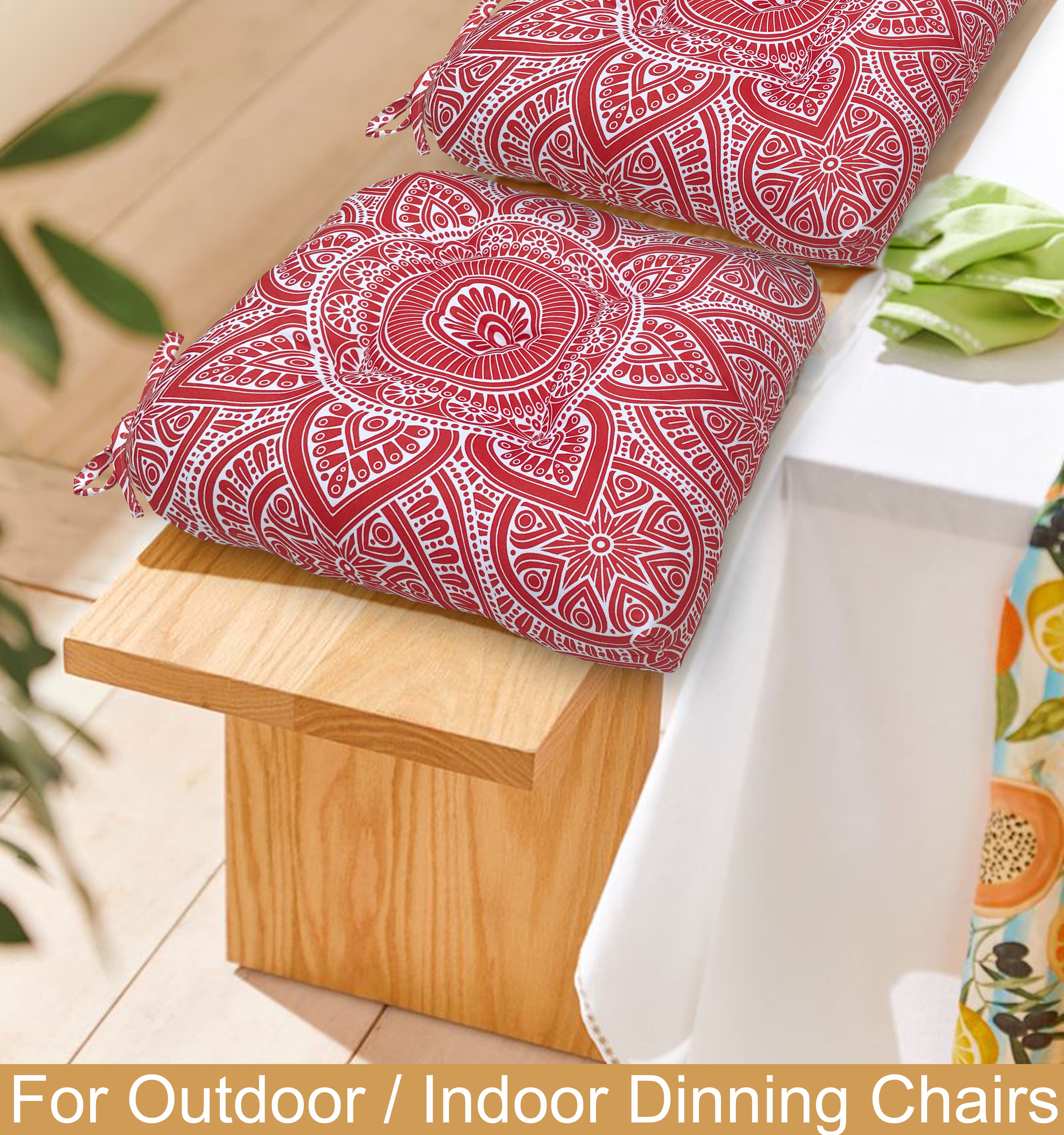 Indoor Outdoor Waterproof Chair Seat Pads Cushion |19x19 Inches – Thick Patio Garden Furniture Cushions with Ties