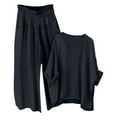 thumbnail image 3 of Chroia Women's 2PC Matching Set - 2 Cotton-Linen Tops & Loose Wide Leg Pants Summer Travel Outfits, 3 of 6
