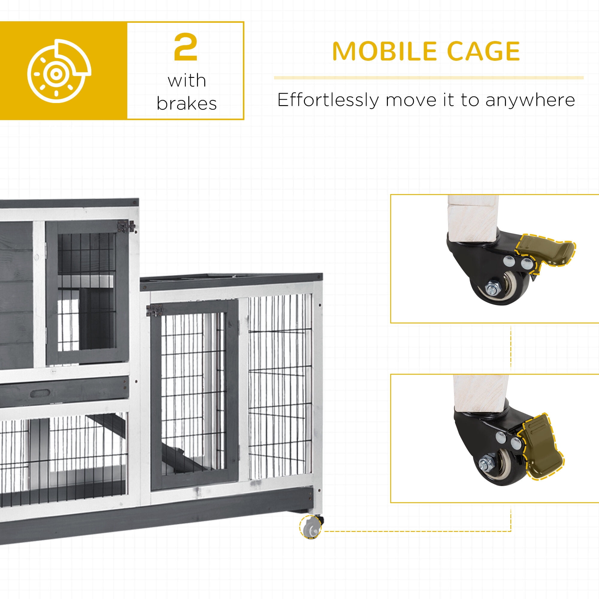 Dog Bed PawHut Wooden Rabbit Hutch Elevated Bunny Cage Indoor Small Animal Habitat with Enclosed Run with Wheels, Ramp, Removable Tray Ideal for Guinea Pigs, Grey,Large Dog Bed