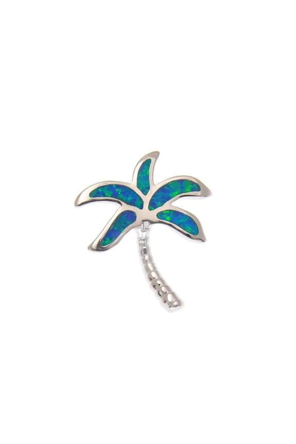 925 sterling silver inlay synthetic blue opal 22mm Hawaiian palm tree slide pendant
