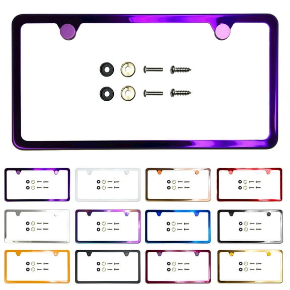 Slim 2 Holes Style Powder Coated Candy Purple Stainless Steel License Plate Frame with Aluminum Screw Cap