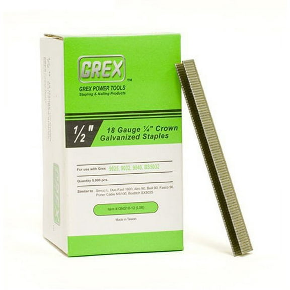 Grex GNS18-12 (L08) 1/2 In. 18 Ga 1/4 In. Wide Crown Staples, Galvanized, 5M