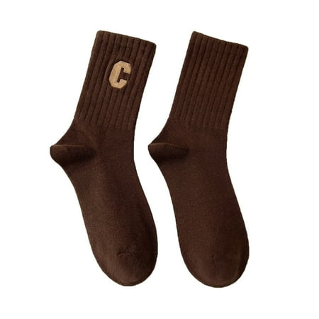 

Ladies Combed Cotton Embroidered Letter Big C College Style Sports Socks Calcetines Meias