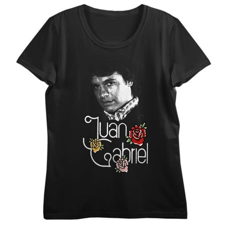Juan Gabriel Vintage Rose Art Crew Neck Short Sleeve Black Women's T-shirt-XL