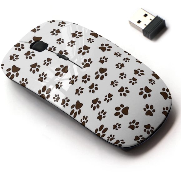 Ratón Inalámbrico 2.4G Con Lindo Diseño De Patrón Para Todas Las Computadoras Portátiles Y De Escritorio Con Nano Receptor - Gato, Perro, Pata Marrón
