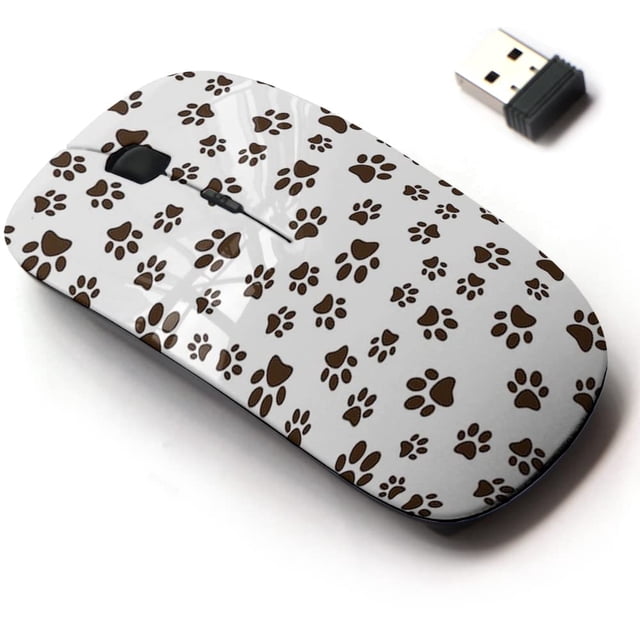 Ratón Inalámbrico 2.4G Con Lindo Diseño De Patrón Para Todas Las Computadoras Portátiles Y De Escritorio Con Nano Receptor - Gato, Perro, Pata Marrón
