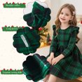 thumbnail image 4 of AmzBarley Little Girls Ruffle Long Sleeve Dress, Green Black Buffalo Plaid Swing Casual Party Dress for Kids 7-8 Years, 4 of 7