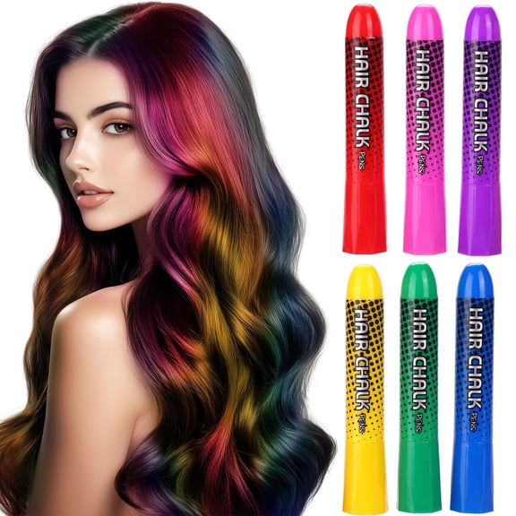 Hair Chalk - Temporary Hair Color Pens, 6 Pcs Water-Based Bright Dye Sticks, Washable, Salon & Home Use, Party & Cosplay, Colorful Hair Marker, Teen Girls Gift, Christmas, Birthday 6PCS*1