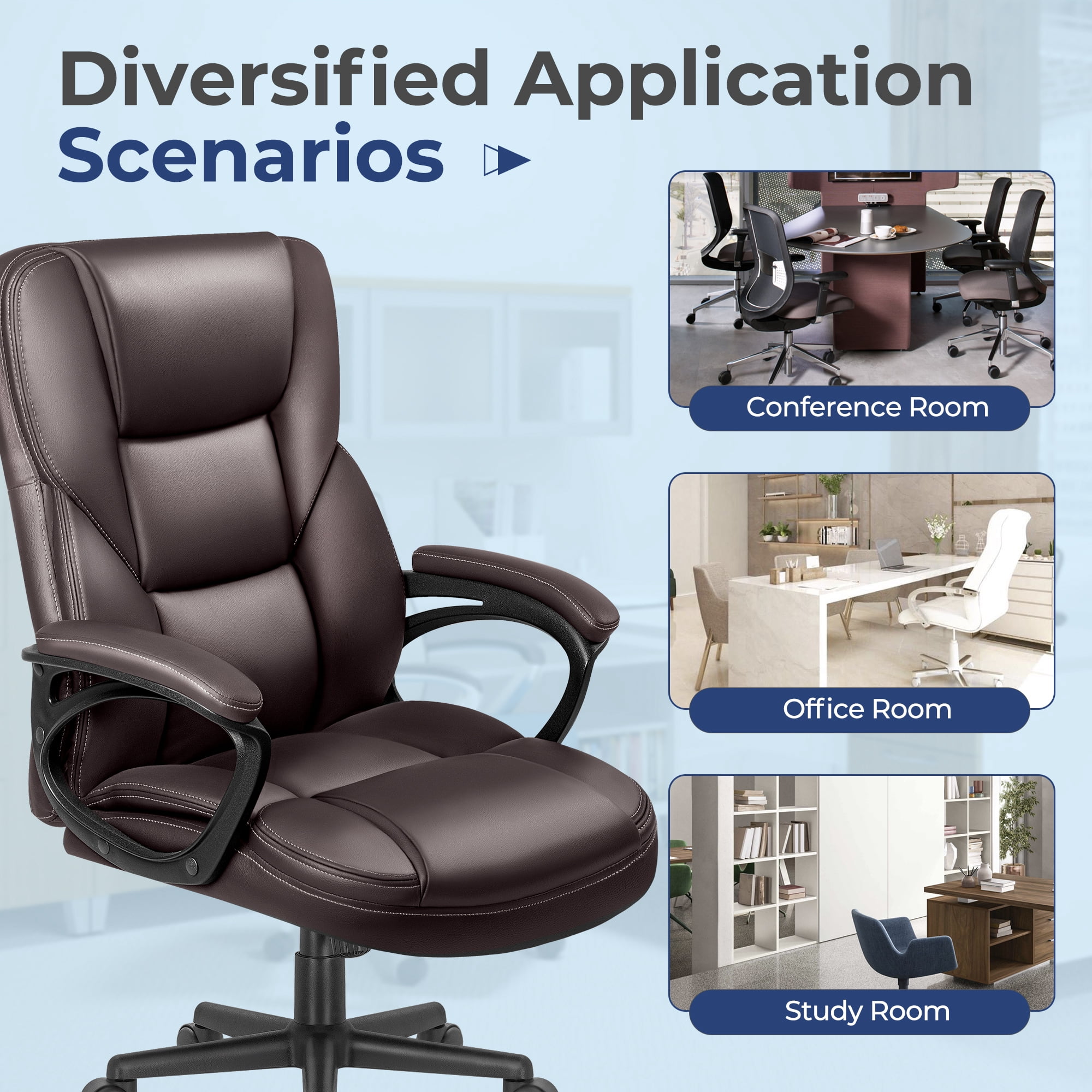 Furmax High-back Executive Office Chair With Lumbar Support Height Adjustable Swivel Seat PU Leather, Brown