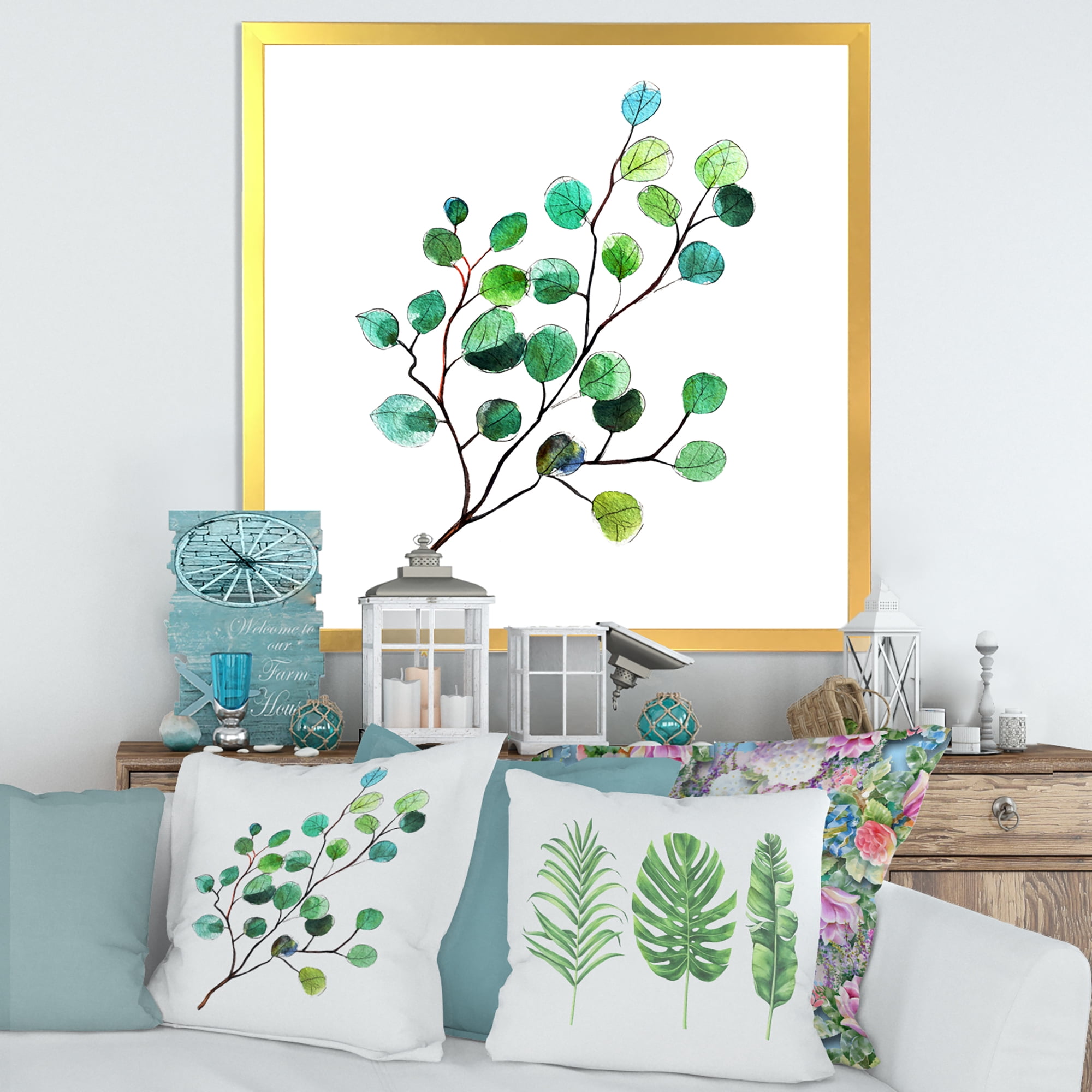 Designart 'Young Eucalyptus Branches and Leaves IV' Traditional Framed Art Print