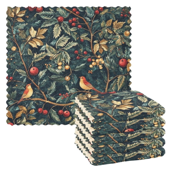 6 Pieces of Kitchen Towels 11x11Inch Kitchen Dish Cloths Kitchen Dish Towels Reuseable Cleaning Cloths Christmas Bird Pattern