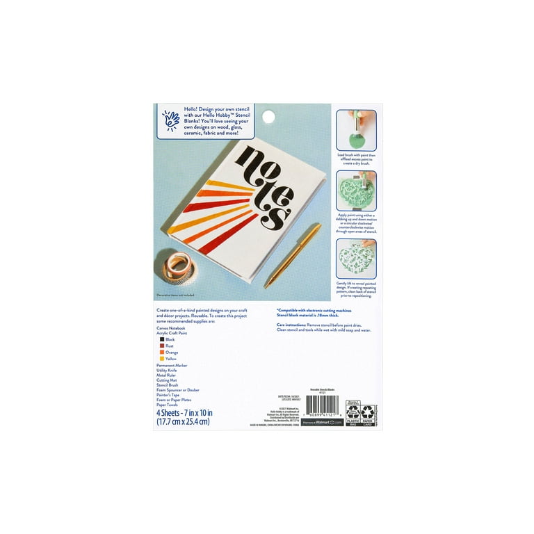 Hello Hobby Blank Reusable Plastic Stencils, Create Your Own Designs, Blank, 4 Sheets, .18mm Thick, 7” x 10”
