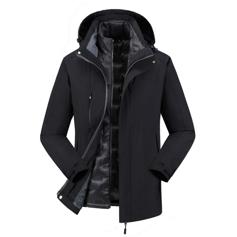 Elainilye Fashion Men's Ski Jacket Clearance Unisex Activewear Waterproof  Windbreaker Detachable Cap Windproof Thick Three-in-one Jacket Mountain  Snow Coat 