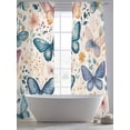 thumbnail image 4 of Retro Butterfly Sheer Curtains 2 Panels Set Watercolor Flower Leave Linen Texture Sheer Window Curtains Light Filtering Rod Pocket Voile Drapes for Bedroom Living Room 52"X84", 4 of 8