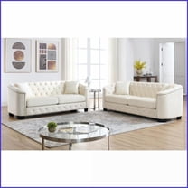 2-Piece 3-Seater Light Luxury Velvet Sofa Set with Pillows | Off-White | Velvet | Flared Arms