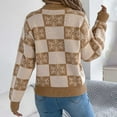 thumbnail image 4 of larppty Women's Knit Winter Sweater Snowflake Checkered Color Block Pullover Tops Trendy Y2k Clothes (Khaki, S), 4 of 8