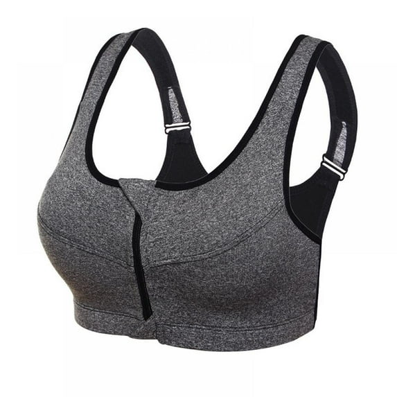 2Pcs Women Zip Front Sports Bra, Wireless Post-Surgery Bra, Active Yoga Sports Bras (Gray)