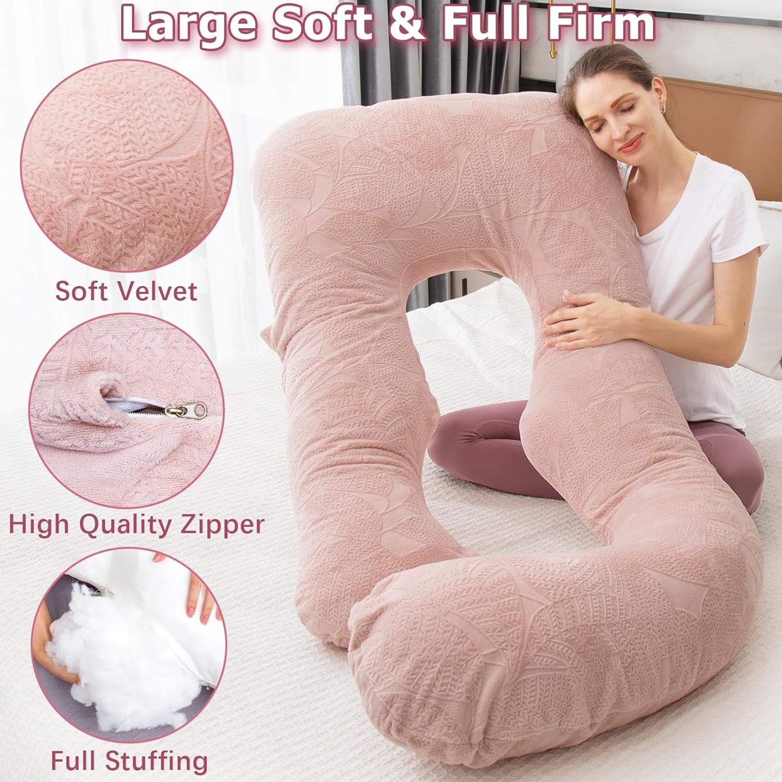 60 inch Pregnancy Pillows for Sleeping, Maternity Pillow for Pregnant Women with Velvet Cover, Dusty Pink