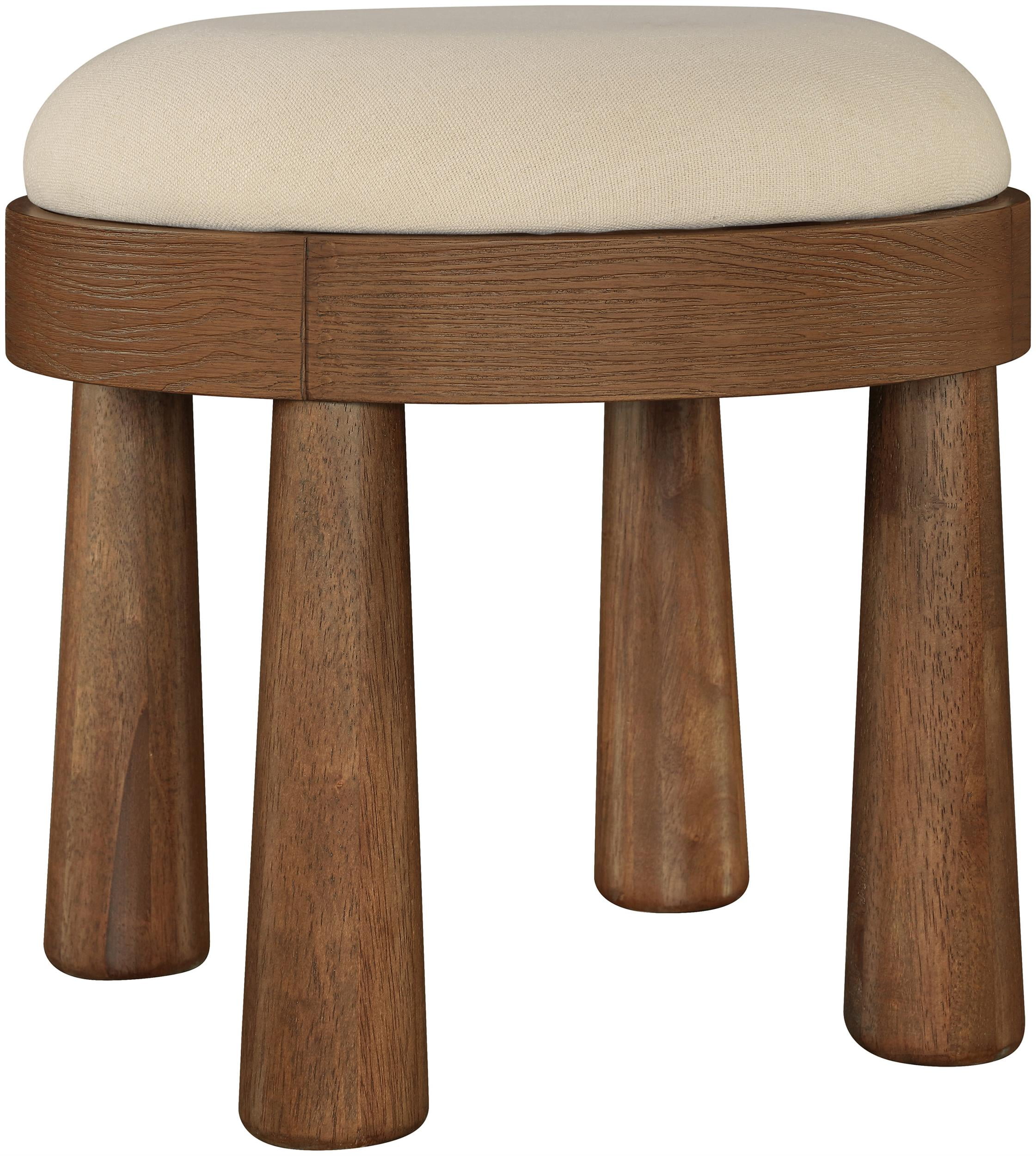 Meridian Furniture Larea Beige Linen Textured Fabric Upholstered Ottoman