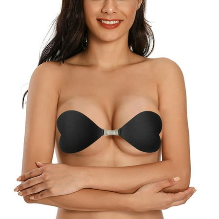 HYSYSB Push Up Bras bandeau Bras for Women sticky Bra adhesive Bra women Heart Pattern Strapless Bra Breast Up Bra Self Adhesive Silicone Bra strapless Sticky Bra Black S